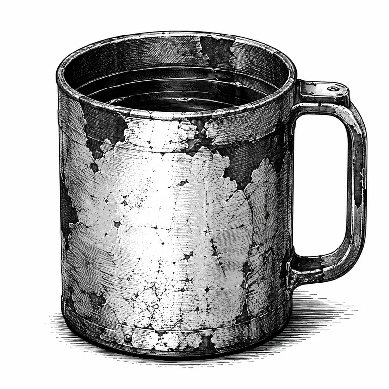 A weathered shipboard mug